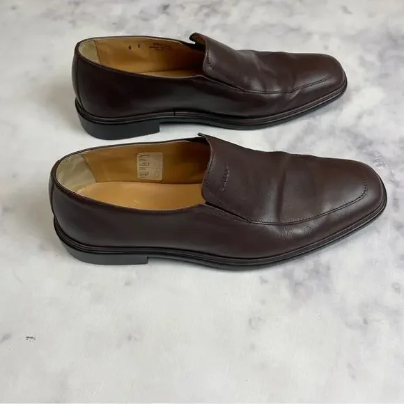 Bally Mens Caddo Brown Italian Leather Slip On Loafers Square Toe Sz 8E